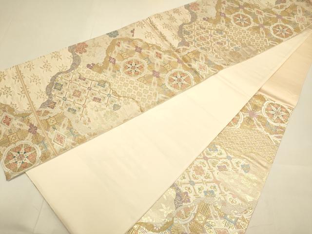 平和屋本店▼六通柄袋帯 正倉院吉祥花文 本金箔二重織 正絹 逸品 DABJ3944du