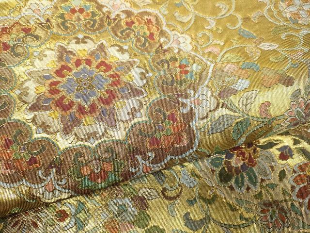 平和屋本店▼六通柄袋帯 正倉院花文 千都伽羅織 本金箔 正絹 逸品 DABJ3945du