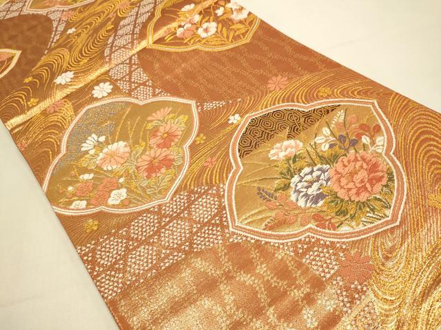 平和屋本店▼六通柄袋帯 唐織 草花文 本金二重箔 正絹 逸品 DABJ3946du