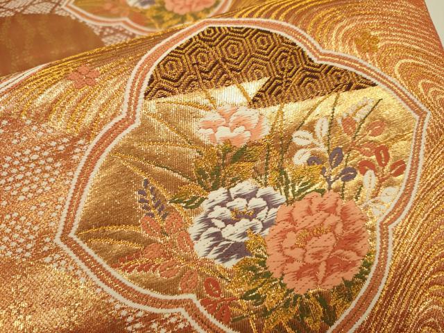 平和屋本店▼六通柄袋帯 唐織 草花文 本金二重箔 正絹 逸品 DABJ3946du