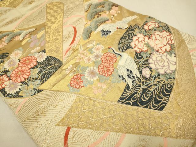 平和屋本店▼六通柄袋帯 飛鶴花文 本金箔 正絹 逸品 DABJ3965du