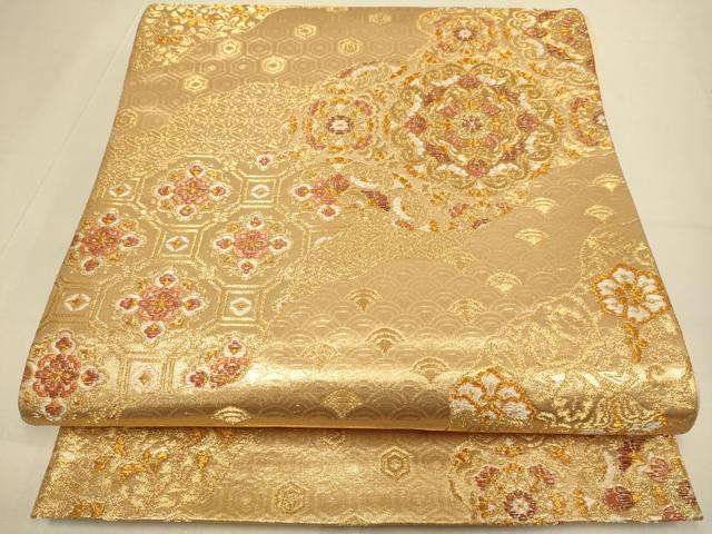 平和屋本店▼六通柄袋帯 正倉院吉祥花文 純金二重箔 正絹 逸品 DABJ3966du