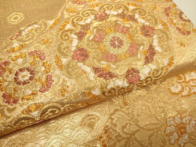 平和屋本店▼六通柄袋帯 正倉院吉祥花文 純金二重箔 正絹 逸品 DABJ3966du
