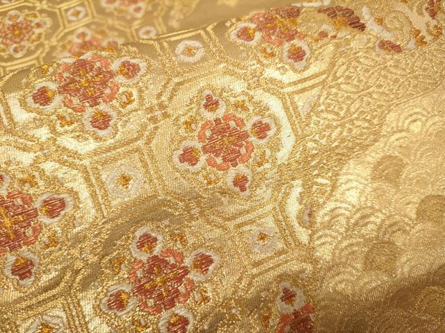 平和屋本店▼六通柄袋帯 正倉院吉祥花文 純金二重箔 正絹 逸品 DABJ3966du
