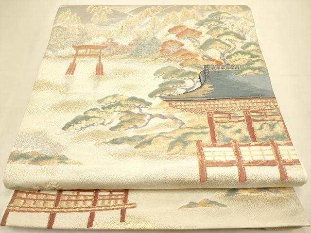 平和屋本店▼六通柄袋帯 日本三景 宮島 純金箔 正絹 逸品 DABJ3970du
