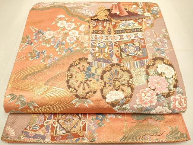 平和屋本店▼六通柄袋帯 唐織 山車 24K純金箔錦 正絹 逸品 DABJ3972du