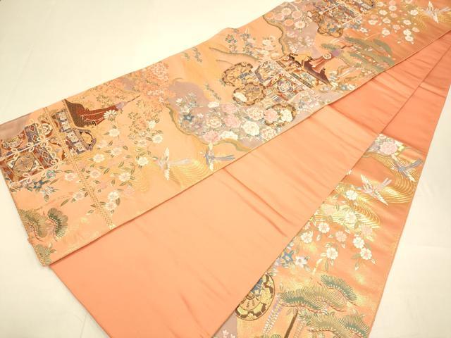 平和屋本店▼六通柄袋帯 唐織 山車 24K純金箔錦 正絹 逸品 DABJ3972du