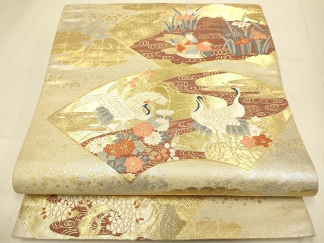 平和屋本店▼西陣 まいづる謹製 六通柄袋帯 唐織 地紙花鳥紋 純金箔 正絹 逸品 DABJ3978du