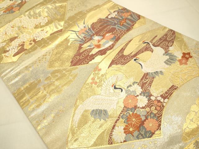 平和屋本店▼西陣 まいづる謹製 六通柄袋帯 唐織 地紙花鳥紋 純金箔 正絹 逸品 DABJ3978du
