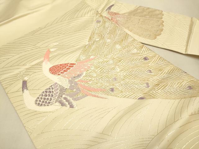 平和屋本店▼九寸名古屋帯 孔雀 錦 本金箔 二重織 正絹 逸品 DABJ3988du