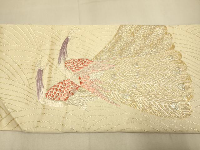 平和屋本店▼九寸名古屋帯 孔雀 錦 本金箔 二重織 正絹 逸品 DABJ3988du