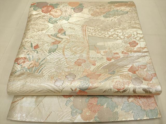 平和屋本店▼佐賀錦 六通柄袋帯 花鳥文 本金箔 正絹 逸品 DABJ3998du