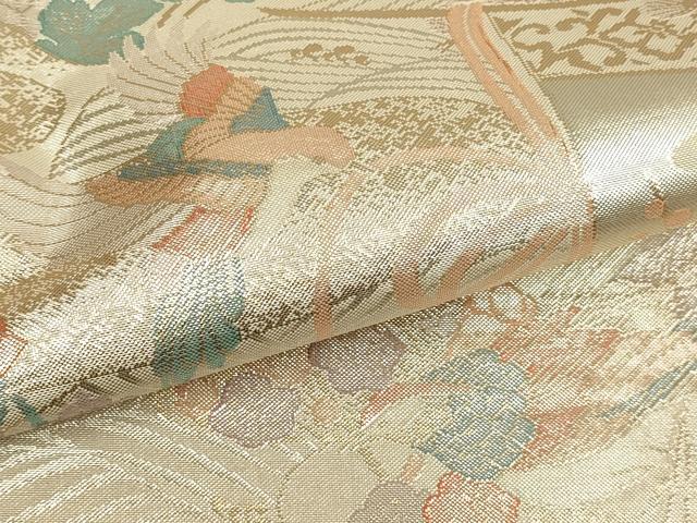 平和屋本店▼佐賀錦 六通柄袋帯 花鳥文 本金箔 正絹 逸品 DABJ3998du