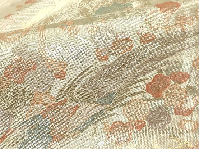 平和屋本店▼佐賀錦 六通柄袋帯 花鳥文 本金箔 正絹 逸品 DABJ3998du