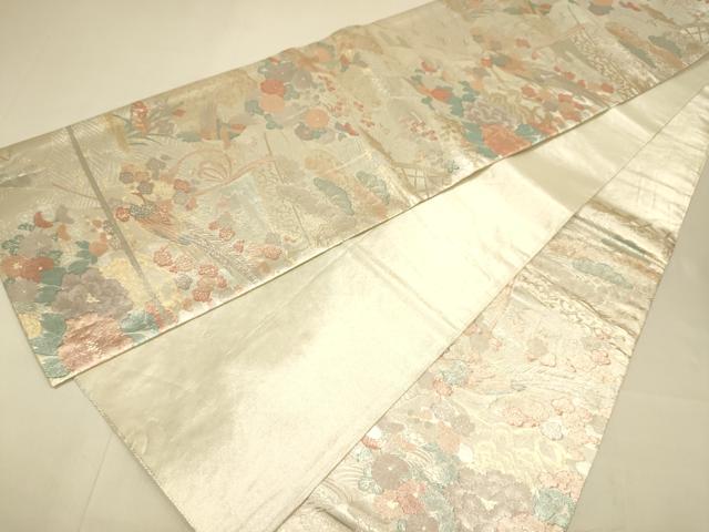 平和屋本店▼佐賀錦 六通柄袋帯 花鳥文 本金箔 正絹 逸品 DABJ3998du