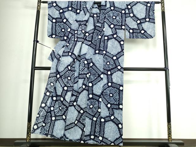 平和屋着物∴夏物 浴衣 有松鳴海絞り 幾何学花文 綿 逸品 DABJ4035cd