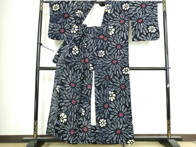 平和屋着物∴夏物 浴衣 有松鳴海絞り 舞花文 綿 逸品 DABJ4036cd