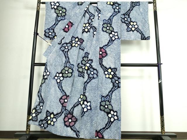 平和屋着物∴夏物 浴衣 有松鳴海絞り 草花文 綿 逸品 未使用 DABJ4051cd
