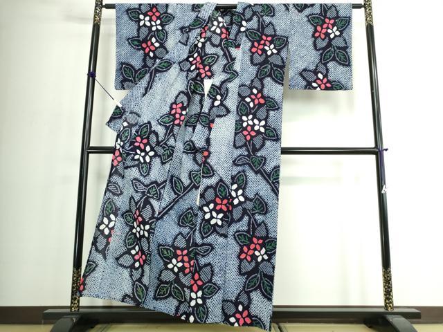 平和屋着物∴夏物 浴衣 有松鳴海絞り 枝花文 綿 逸品 DABJ4052cd