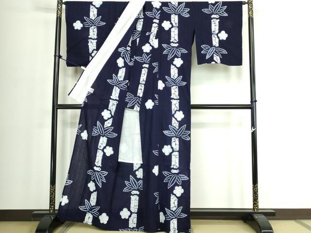 平和屋着物∴夏物 浴衣 有松鳴海絞り 笹竹文 日本製 タグ付き 綿 逸品 DABJ4063cd