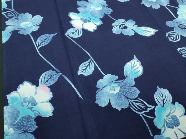 平和屋着物∴夏物 浴衣 注染 手縫い 草花文 綿 逸品 DABJ4071cd