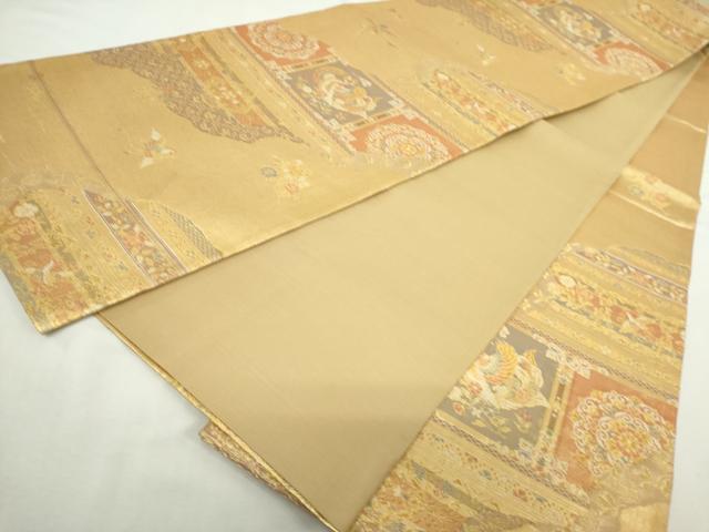 平和屋着物◎六通柄袋帯 横段更紗花鳥文 金糸 正絹 逸品 DABJ4096cd