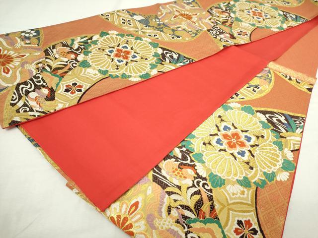平和屋着物◎六通柄袋帯 唐織 鴛鴦花文 金糸 正絹 逸品 DABJ4103cd