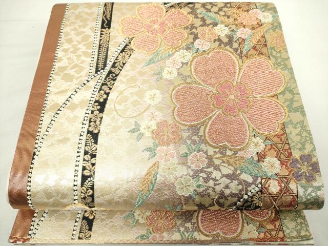 平和屋着物◎六通柄袋帯 唐織 舞桜文 金糸 正絹 逸品 DABJ4104cd