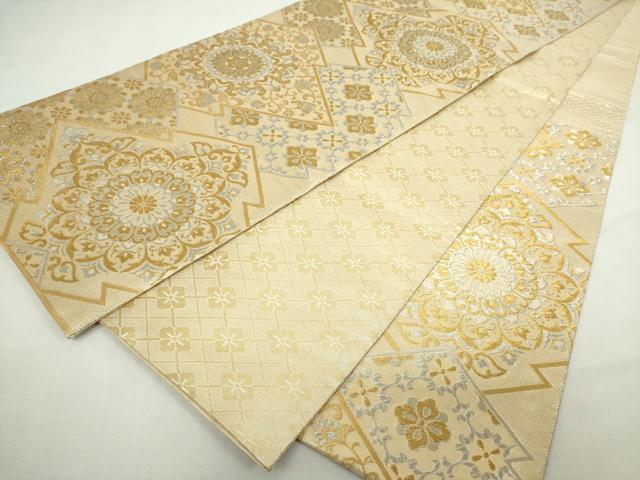 平和屋着物◎佐賀錦 両面 全通柄袋帯 松皮菱花文 金銀糸 正絹 逸品 DABJ4113cd