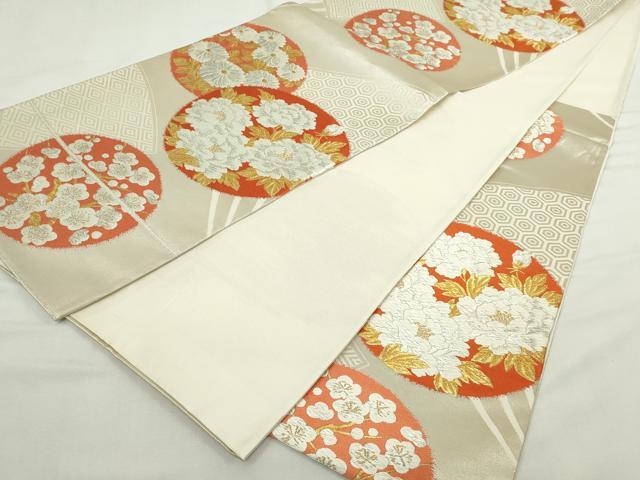 平和屋着物◎六通柄袋帯 唐織 花丸文 枝梅 金銀糸 正絹 逸品 DABJ4117cd