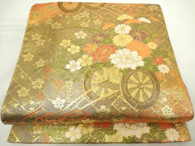 平和屋着物◎佐賀錦 六通柄袋帯 花車文 金糸 正絹 逸品 DABJ4130cd