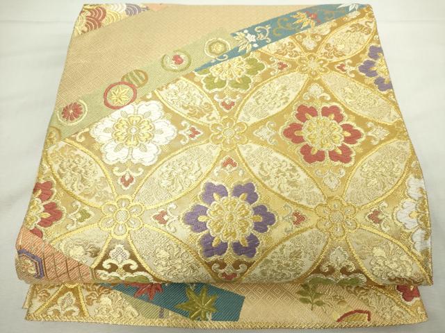 平和屋着物◎佐賀錦 六通柄袋帯 唐織 吉祥花文 金糸 正絹 逸品 DABJ4132cd