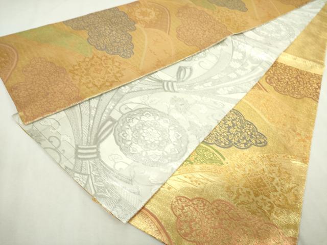 平和屋着物◎両面 六通柄袋帯 雲取り風景文 錦乃 金糸 正絹 逸品 DABJ4163cd