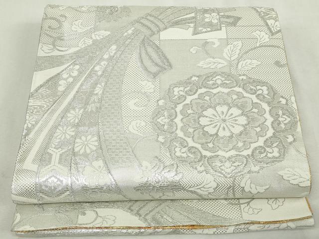 平和屋着物◎両面 六通柄袋帯 雲取り風景文 錦乃 金糸 正絹 逸品 DABJ4163cd