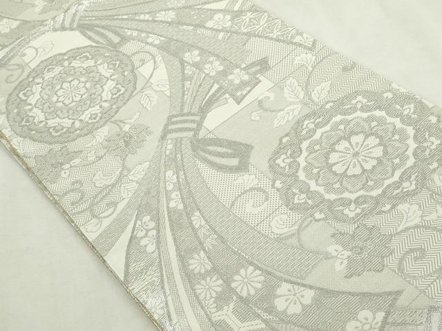 平和屋着物◎両面 六通柄袋帯 雲取り風景文 錦乃 金糸 正絹 逸品 DABJ4163cd