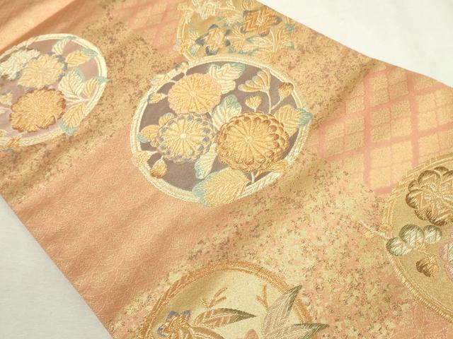 平和屋着物◎六通柄袋帯 唐織 花丸文 金糸 正絹 逸品 DABJ4164cd