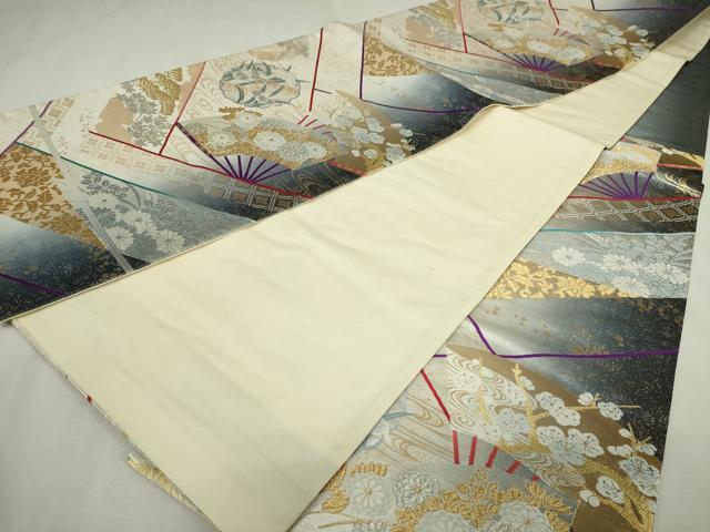 平和屋着物◎六通柄袋帯 唐織 扇面花文 枝梅 金銀糸 正絹 逸品 DABJ4175cd