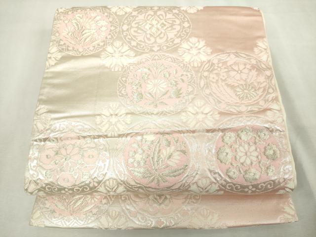 平和屋着物◎六通柄袋帯 花丸文 銀糸 正絹 逸品 DABJ4177cd