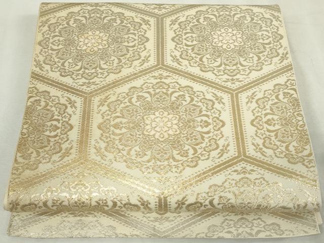 平和屋着物◎六通柄 本袋帯 亀甲花文 手織錦 金糸 正絹 逸品 DABJ4180cd