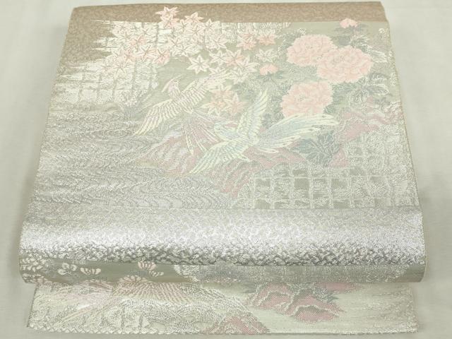 平和屋着物◎六通柄袋帯 唐織 鳳凰花文 銀糸 正絹 逸品 DABJ4186cd
