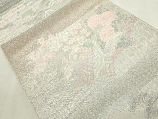 平和屋着物◎六通柄袋帯 唐織 鳳凰花文 銀糸 正絹 逸品 DABJ4186cd