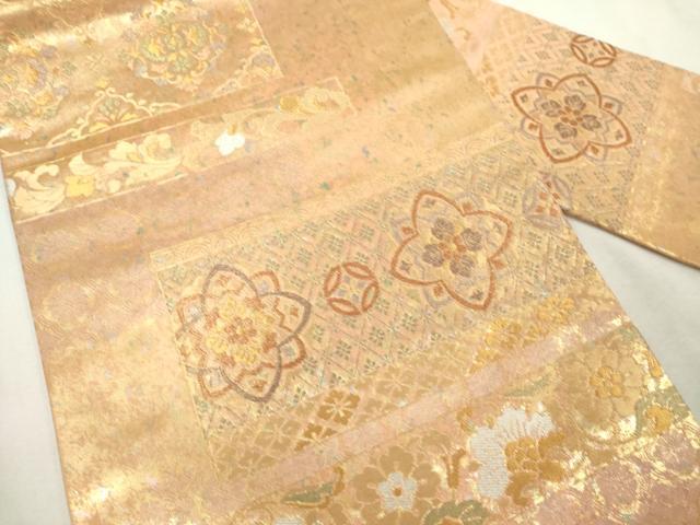 平和屋着物◎九寸名古屋帯 横段更紗花文 金銀糸 正絹 逸品 DABJ4192cd
