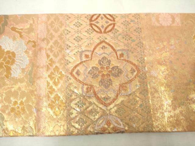 平和屋着物◎九寸名古屋帯 横段更紗花文 金銀糸 正絹 逸品 DABJ4192cd
