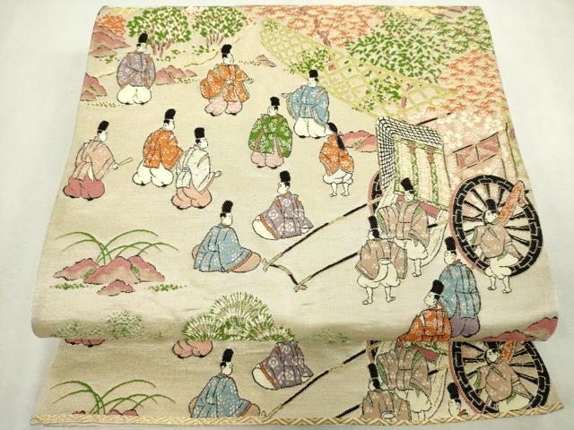 平和屋着物◎六通柄袋帯 人物風景文 金糸 正絹 逸品 DABJ4195cd