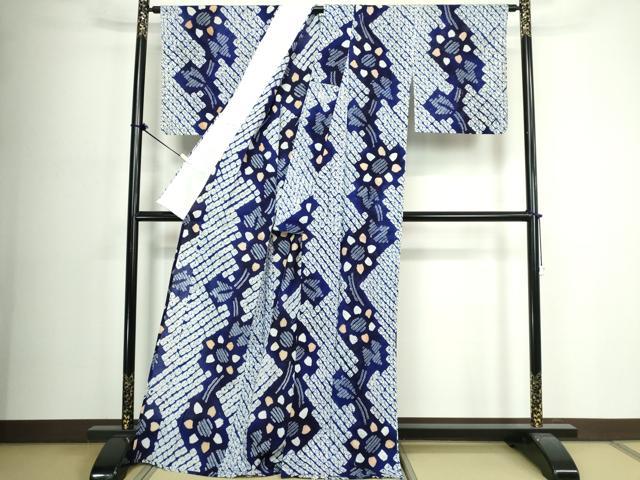 平和屋着物∴夏物 浴衣 有松鳴海絞り 枝花文 ロング丈 綿 逸品 DABJ4211cd