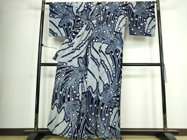 平和屋着物∴夏物 浴衣 有松鳴海絞り 孔雀文 綿 逸品 DABJ4220cd