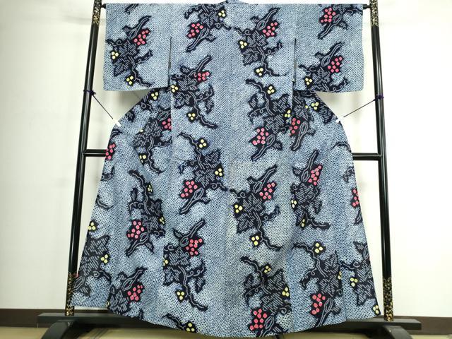 平和屋着物∴夏物 浴衣 有松鳴海絞り 葡萄蔦の葉文 綿 逸品 DABJ4221cd