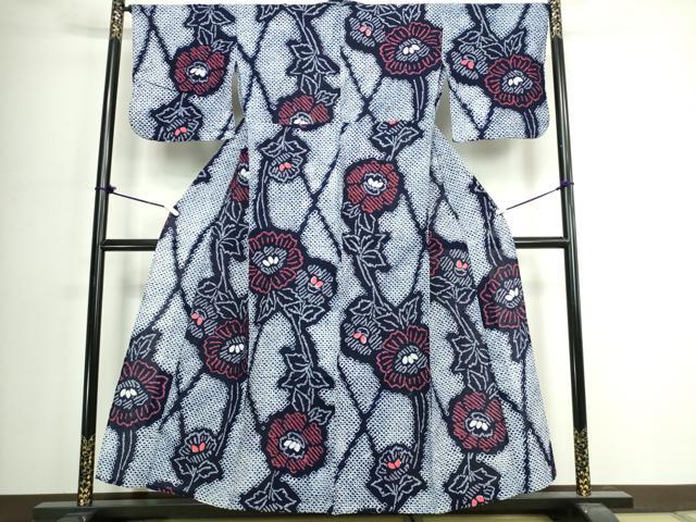 平和屋着物∴夏物 浴衣 有松鳴海絞り 枝花文 綿 逸品 DABJ4230cd