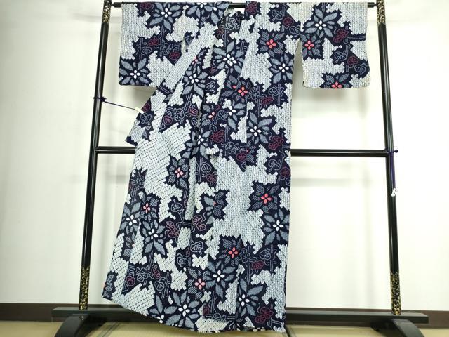 平和屋着物∴夏物 浴衣 有松鳴海絞り 草花文 綿 逸品 DABJ4231cd