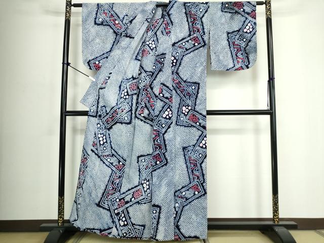 平和屋着物∴夏物 浴衣 有松鳴海絞り 短冊花文 綿 逸品 DABJ4240cd